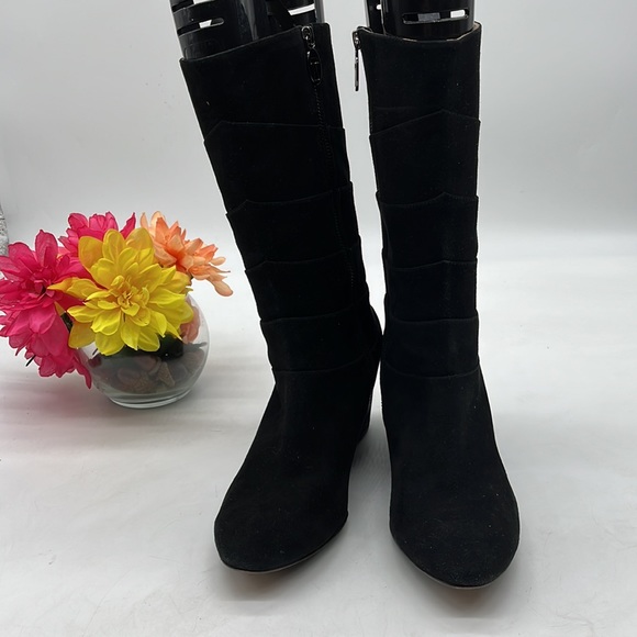 Taryn Rose Black Shin High Suede Wedge Boot Size 10. TB2694 - Picture 3 of 7
